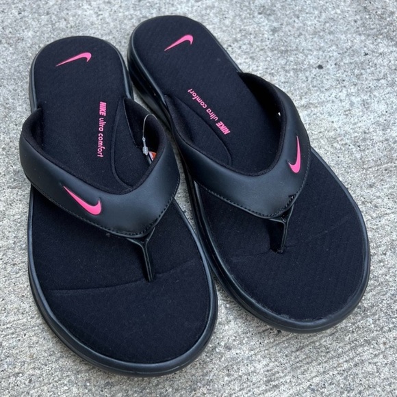 WMNS NIKE ULTRAS COMFORTS 3 THONGS THNG III BLACK PINK BLACKS PINKS FOOTBEDS - Picture 2 of 5